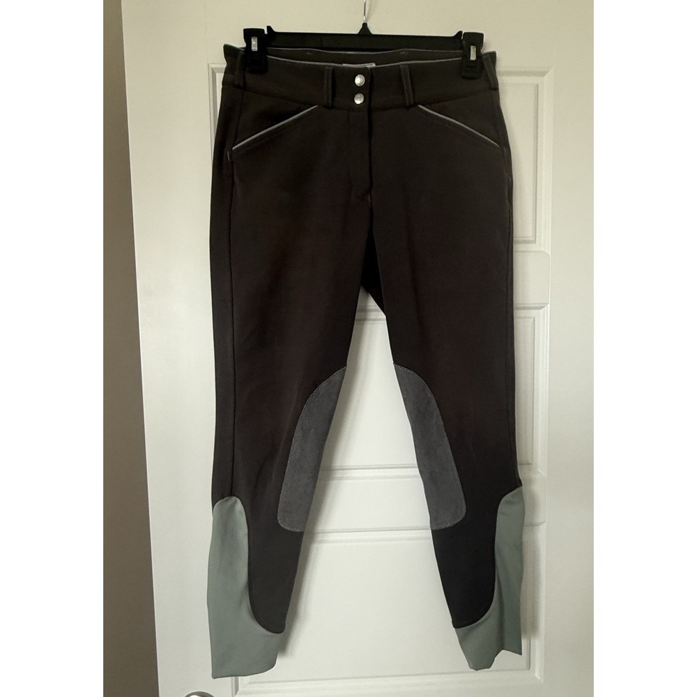 Dover Saddlery RIDING Breeches Size 28 Charcoal Gray Equestrian Sturdy Patches